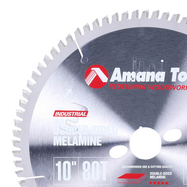 Amana Tool MSB1080-30 Carbide Tipped Double-Face Melamine 10 Inch D x 80T H-ATB, -2 Deg, 30MM Bore, Circular Saw Blade
