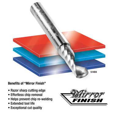 Amana Tool 51449 CNC SC Spiral O Single Flute, Plastic Cutting 3/16 D x 3/8 CH x 1/4 SHK x 2 Inch Long Up-Cut Router Bit with Mirror Finish