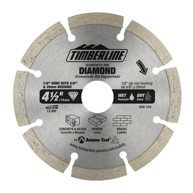 Timberline 640-310 Segmented Rim Diamond 4+1/2 Inch D 7/8 Bore, Circular Diamond Saw Blade