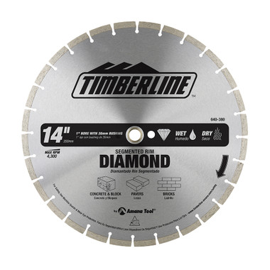 Timberline 640-380 Segmented Rim Diamond 14 Inch D 1 Inch Bore, Circular Diamond Saw Blade