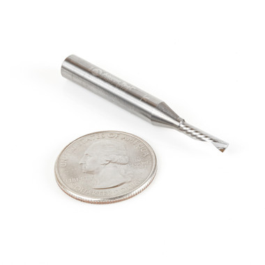 Amana Tool 51503 CNC SC Spiral O Single Flute, Corte de Aluminio 1/8 D x 1/2 CH x 1/4 SHK x 2 Pulgadas de Largo Fresa de Corte Descendente con Acabado Espejo