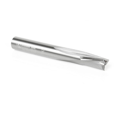 Amana Tool 51732 Fresa espiral de metal duro de 3/8 de diámetro x 5/8 de altura de corte x 3/8 de vástago x 3 pulgadas de longitud de corte descendente, deja un acabado superficial extra alto