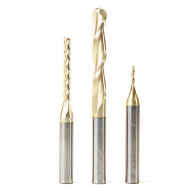 CNC Carving Router Bits - Amana Tool AMS-145, 3-Pc ZrN Set