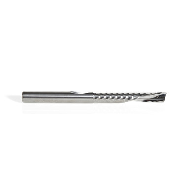 Amana Tool 51513 CNC SC Spiral O Single Flute, Plastic Cutting 1/4 D x 1-1/2 CH x 1/4 SHK x 3 Inch Long Down-Cut Router Bit with Mirror Finish