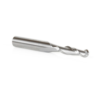 Amana Tool 46425 Fresa de metal duro con punta esférica en espiral de 3/32 de radio x 3/16 de diámetro x 3/4 de altura de corte x 1/4 de vástago x 2 pulgadas de largo x 2 canales con acabado de alto espejo