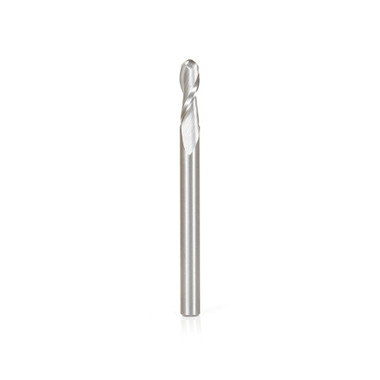 Amana Tool 46454 Fresa de metal duro con punta esférica en espiral de 2 radios x 4 diámetros x 12 alturas de corte x 4 vástagos x 50 mm de longitud x 2 canales con acabado de alto espejo