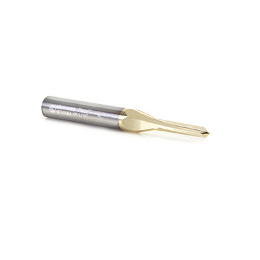 Amana Tool 45609 Zero-Point Solid Carbide V Groove 90 Deg x 1/8 D x 5/8 CH x 1/4 Inch SHK ZrN Coated Router Bit