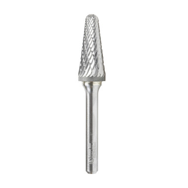 Herramienta Amana BURS-218 Cabeza SC de radio cónico 1/2 D x 1-1/8 CH x 1/4 SHK x 2-7/8 pulgadas de largo Fresa SL de doble corte