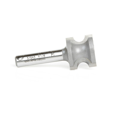 Amana Tool 51543 Carbide Tipped Bullnose 1/8 Radius x 23/32 Dia x 9/16 Cut Height x 1/4 Inch Shank Router Bit