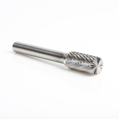 Amana Tool BURS-084 Cabeza SC de forma cilíndrica 3/8 D x 3/4 CH x 1/4 SHK x 2-1/2 pulgadas de largo con punta, doble corte SB Burr Bit