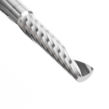 Amana Tool 57326 Broca para fresadora CNC de corte ascendente métrica SC espiral O de un solo filo, corte de plástico 8 D x 38 CH x 8 SHK x 76mm de largo con acabado de espejo