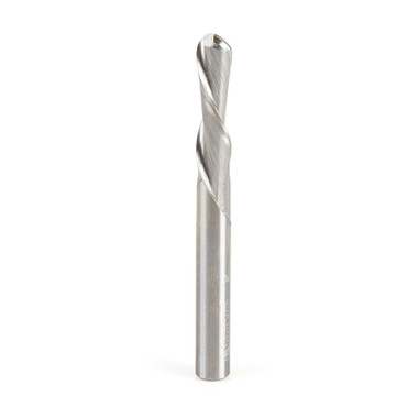 Amana Tool 46476 Mèche de toupie en carbure massif à double tranchant vers le bas à nez sphérique spirale 1/8 R x 1/4 D x 1 CH x 1/4 SHK x 2-1/2 pouces de long