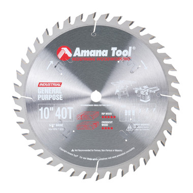 Amana Tool 610400 Hoja de sierra circular de metal duro para uso general de 10 pulgadas de diámetro x 40T ATB, 15 grados, 5/8 de diámetro interior