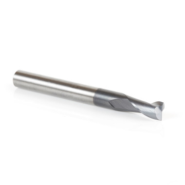 Amana Tool 51466 SC Spirale für Stahl, Edelstahl und Nichteisenmetalle mit AlTiN-Beschichtung 2-Flute x 1/4 D x 1/2 CH x 1/4 SHK x 2-1/2 Zoll lang Up-Cut Router Bit / 45 Deg Ecke Fase End Mill