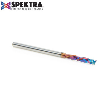 Amana Tool 46180-K CNC SC Spektra Herramienta de extrema duración recubierta de espiral de compresión de 1/8 D x 13/16 CH x 1/8 SHK x 2-1/2 pulgadas de largo Broca para fresadora