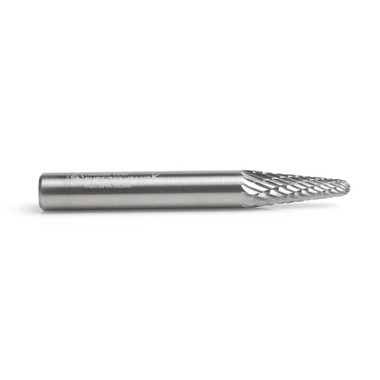 Amana Tool BURS-212 Fresa de radio cónico SC 1/4 D x 5/8 CH x 1/4 SHK x 2 pulgadas de largo de doble corte SL