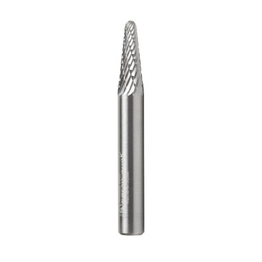 Amana Tool BURS-212 Fresa de radio cónico SC 1/4 D x 5/8 CH x 1/4 SHK x 2 pulgadas de largo de doble corte SL