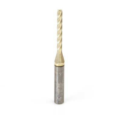 Amana Tool 46292 CNC 2D und 3D Carving 0.10 Deg Tapered Angle Flat Bottom x 1/8 D x 1-3/32 CH x 1/4 SHK x 2-1/2 Inch Long x 4 Flute SC ZrN Coated Router Bit