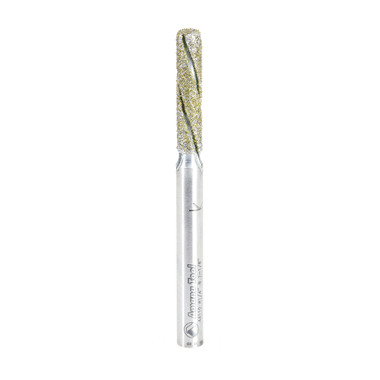 Herramienta Amana 44110 Fresa de mango de acero aleado con grano de diamante de 1/4 de diámetro x 1-1/8 de longitud de corte x 1/4 de pulgada, de 3 hélices de corte descendente recubierta con diamantes electrochapados