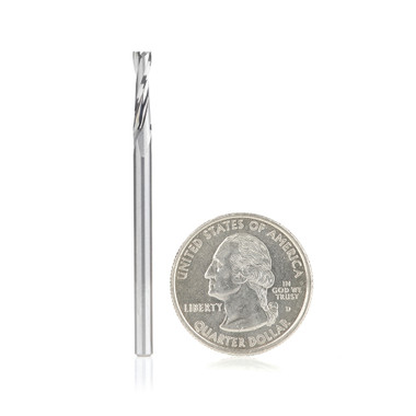 Amana Tool 51761 SC Fresa CNC espiral de doble filo en O para corte de plástico de 1/8 de diámetro x 1/2 de diámetro x 1/8 de vástago x 2 pulgadas de longitud de corte ascendente