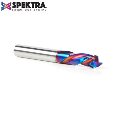 Amana Tool 46011-K CNC SC Spektra Herramienta de extrema duración recubierta de espiral de compresión 3/8 D x 7/8 CH x 3/8 SHK x 3 pulgadas de largo fresa de 3 hélices