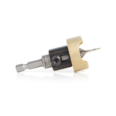 Amana Tool 55150 Carbide Tipped 82 Degree Countersink with Tapered Drill and Adjustable Depth Stop with No-Thrust BB, 3/8 D x 3/32 Drill D x 1/4 Inch Quick Release Hex SHK