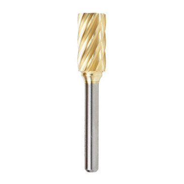 Herramienta Amana BURS-104NF Cabeza SC cilíndrica 1/2 D x 1 CH x 1/4 SHK x 2-3/4 pulgadas de largo Fresa SA de doble corte recubierta de ZrN