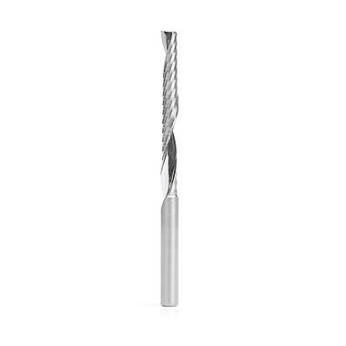 Amana Tool 51646 CNC SC Spiral O Single Flute, corte de plástico 1/4 D x 2-1/4 CH x 1/4 SHK x 3-3/4 pulgadas de largo fresa de corte ascendente con acabado de espejo