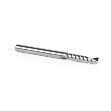 Amana Tool 51409 CNC O en espiral de un solo filo para corte de plástico 1/4 D x 1-1/16 CH x 1/4 SHK x 3 pulgadas de largo Fresa de corte ascendente con acabado de espejo