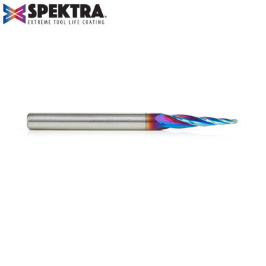 Amana Tool 46282-K CNC Spektra Extreme Tool Life Coated SC 2D and 3D Carving 5.4 Deg Tapered Angle Ball Nose x 1/16 D x 1/32 R x 1 CH x 1/4 SHK x 3 Inch Long x 4 Flute Router Bit
