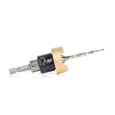 Amana Tool 55155 Carbide Tipped 82 Degree Countersink with Tapered Drill and Adjustable Depth Stop with No-Thrust BB, 1/2 D x 3/16 Drill D x 1/4 Inch Quick Release Hex SHK