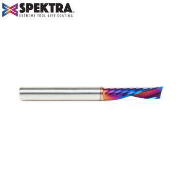 Amana Tool 51505-K CNC Spektra Coated SC Spiral O Single Flute, Plastic Cutting 1/4 D x 1 CH x 1/4 SHK x 2-1/2 Inch Long Down-Cut Router Bit with Mirror Finish