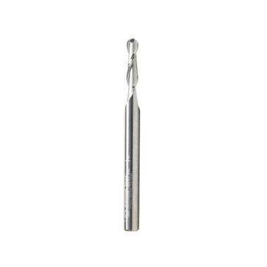 Amana Tool 46389 Fresa de metal duro con punta esférica en espiral de 3/32 de radio x 3/16 de diámetro x 3/4 de altura de corte x 1/4 de vástago x 3 pulgadas de largo x 2 canales con acabado de alto espejo