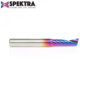 Amana Tool 51404-K CNC Spektra Coated SC Spiral O Single Flute, Plastic Cutting 1/4 D x 3/4 CH x 1/4 SHK x 2 Inch Long Up-Cut Router Bit with Mirror Finish