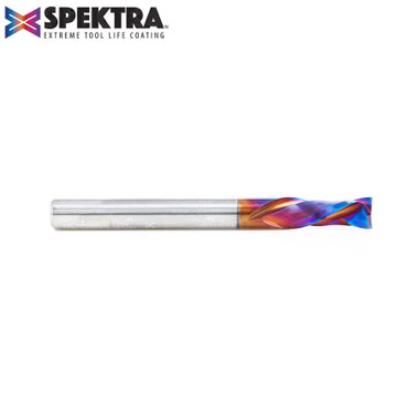 Amana Tool 46029-K CNC SC Spektra Herramienta de extrema duración revestida de mortaja espiral de compresión 1/4 D x 5/8 CH 1/4 SHK Broca para fresadora de 2-1/2 pulgadas de largo y 2 canales