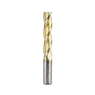 Amana Tool 46597 CNC 2D and 3D Carving 0.10 Deg Straight Angle Flat Bottom x 3/8 D x 1-3/4 CH x 3/8 SHK x 3 Inch Long x 3 Flute SC ZrN Coated Router Bit