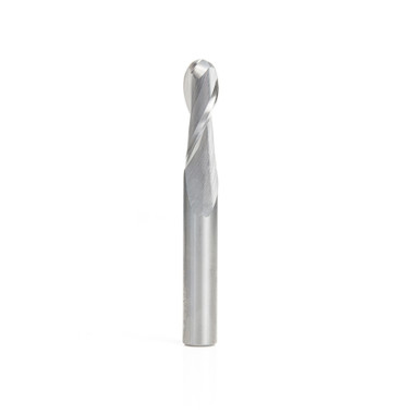 Amana Tool 46381 SC Punta de bola en espiral de corte ascendente 3/16 R x 3/8 D x 1-1/8 CH x 3/8 SHK x 3 pulgadas de largo x 2 ranuras para fresadora con acabado de espejo alto