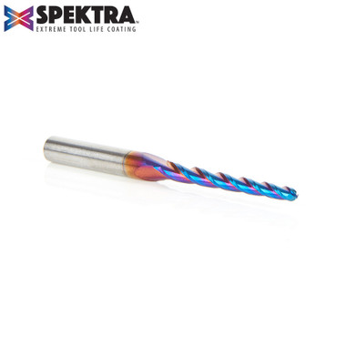 Amana Tool 46284-K CNC Spektra Extreme Herramienta con recubrimiento de por vida SC Tallado 2D y 3D Ángulo cónico de 1 grado Punta esférica x 1/8 D x 1/16 R x 1-1/2 CH x 1/4 SHK x 3 pulgadas de largo x 3 canales Fresa