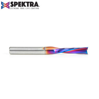 Amana Tool 46348-K CNC SC Spektra Extreme Tool Life Coated Spiral Plunge for Solid Wood 1/4 D x 1 CH x 1/4 SHK x 2-1/2 Inch Long Down-Cut Router Bit