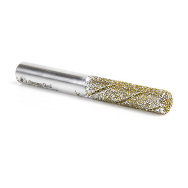 Amana Tool 44114 Fresa de aleación de acero de 3 filos de corte descendente con grano de diamante de 3/8 de diámetro x 1-3/8 de longitud de corte x 3/8 de pulgada de mango, recubierta con diamantes electrolíticos