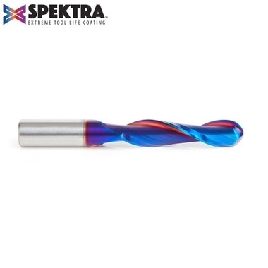 Amana Tool 46384-K SC Spektra Extreme Broca para fresadora de doble filo y corte ascendente con punta esférica en espiral 1/4 R x 1/2 D x 2-1/8 CH x 1/2 SHK x 4 pulgadas de largo