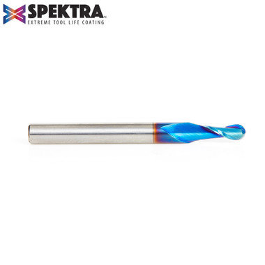 Amana Tool 46424-K SC Spektra Extreme Tool Life Coated Up-Cut Spiral Ball Nose 3/32 R x 3/16 D x 1/2 CH x 1/4 SHK x 2-1/2 Inch Long x 2 Flute Router Bit with High Mirror Finish