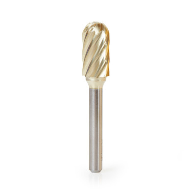 Amana Tool BURS-124NF Radius Cylinder SC Head 1/2 D x 1 CH x 1/4 SHK x 2-3/4 Inch Long ZrN Coated Double Cut SC Burr Bit