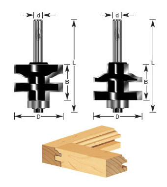 Juego de brocas para fresadora Timberline 440-24 con punta de metal duro de 2 piezas para zócalo y travesaño conopial de 1-3/8 D x 1 pulgada CH x 1/4 SHK