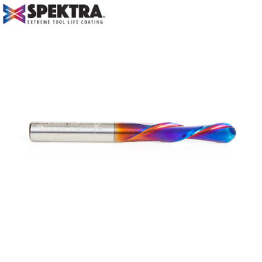 Amana Tool 46476-K SC Spektra Extreme Herramienta de corte descendente con recubrimiento de por vida y punta esférica en espiral de 1/8 R x 1/4 D x 1 CH x 1/4 SHK x 2-1/2 pulgadas de largo Fresa para ranurar