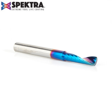Amana Tool 51444-K CNC Spektra Coated SC Spiral O Single Flute, Plastic Cutting 1/4 D x 7/8 CH x 1/4 SHK x 2-1/2 Inch Long Up-Cut Router Bit with Mirror Finish