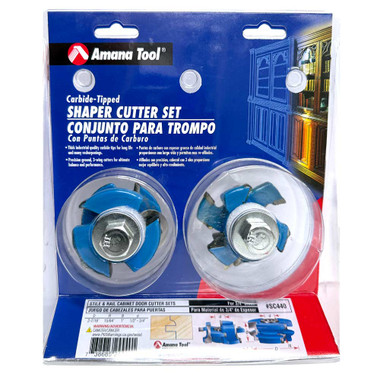 Amana Tool SC440 2-PC Carbide Tipped 3-Wing Stile & Rail Concave Cabinet Door 2-7/16 D x 1 CH x 15/64 R x 1/2 & 3/4 Bore Shaper Cutter Set for 3/4 Material