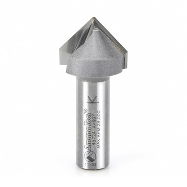 V Groove Router Bit 90 Deg - Amana Tool 45724 for CNC & Handheld