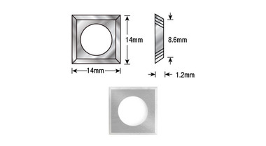 Couteau à plaquettes en carbure massif 14 x 14 x 1.2mm - 4 tranchants