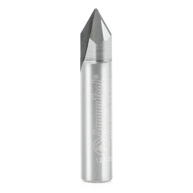 Amana Tool 45782 Fresa de carburo sólido para grabado de ranura en V de 60 grados x 1/4 D x 3/16 CH x 1/4 SHK x 1-5/16 pulgadas de largo